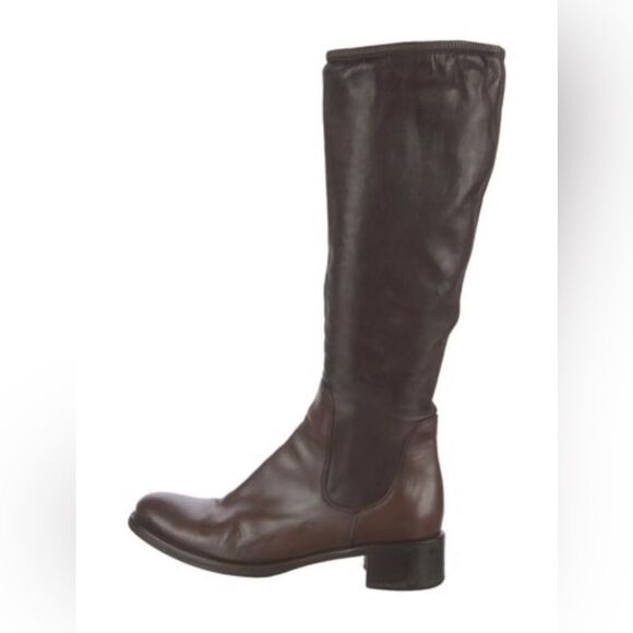 Prada Womens Authentic Solid Brown Genuine Leather Low Heel Riding Boots 5 - Picture 1 of 10